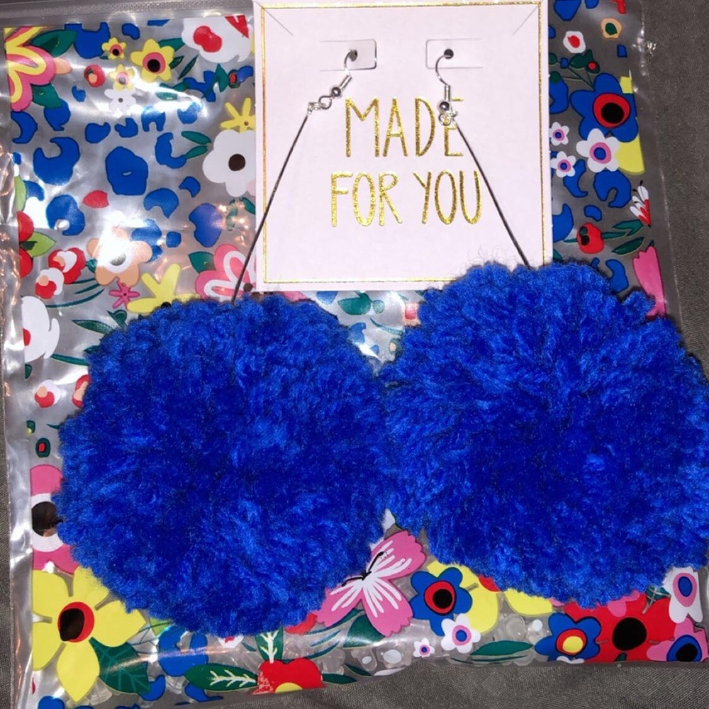 Royal blue Pom Pom earrings